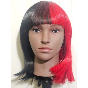 Red and Black Synthetic Wig Short Bob Bangs Harley Quinn Sexy Devil Cosplay NEW